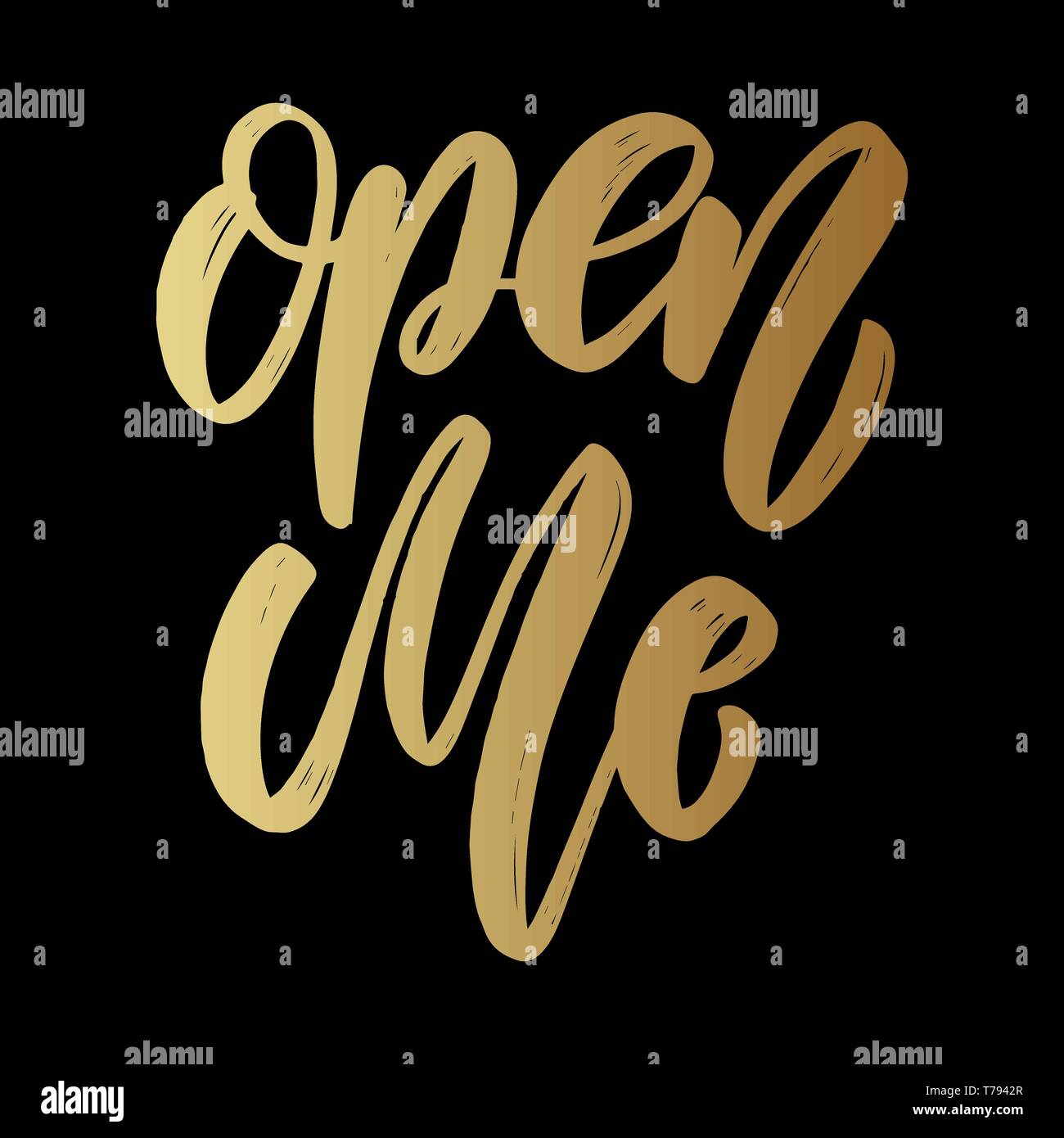 Open me. Lettering phrase on dark background. Design element for poster