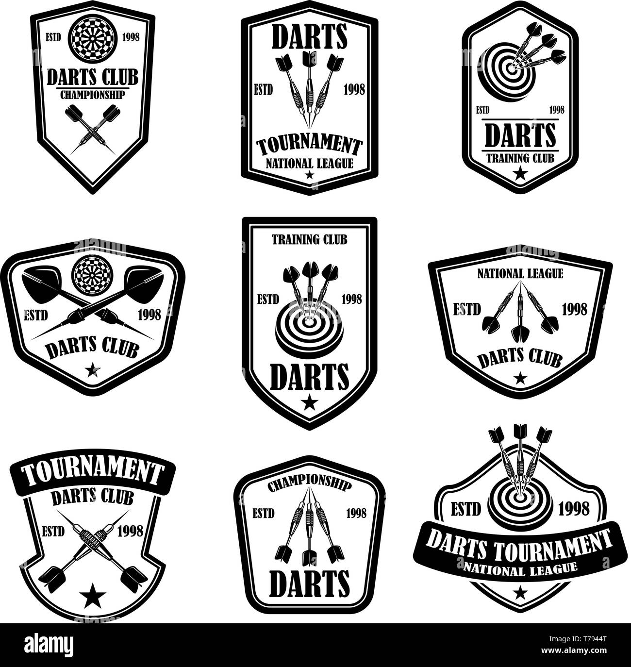Set of darts club label templates. Design element for logo, label, sign,  poster, t shirt. Vector illustration Stock Vector Image & Art - Alamy