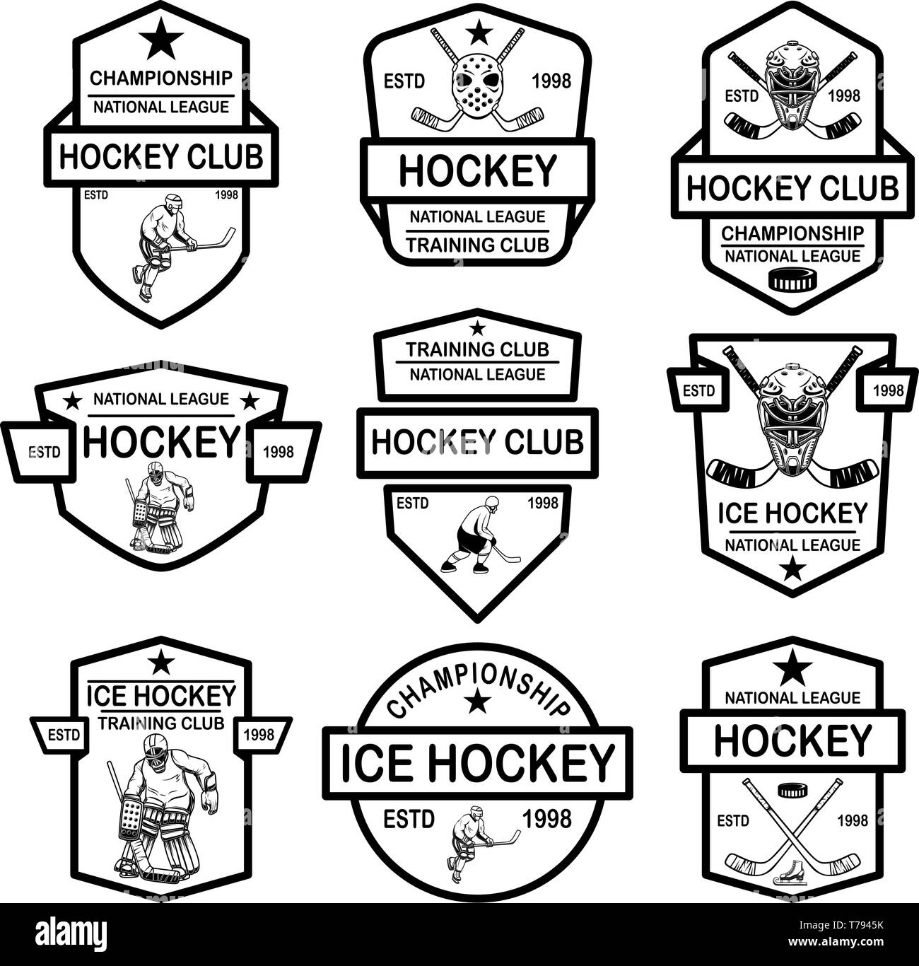 Hockey vector logo design template Black and White Stock Photos