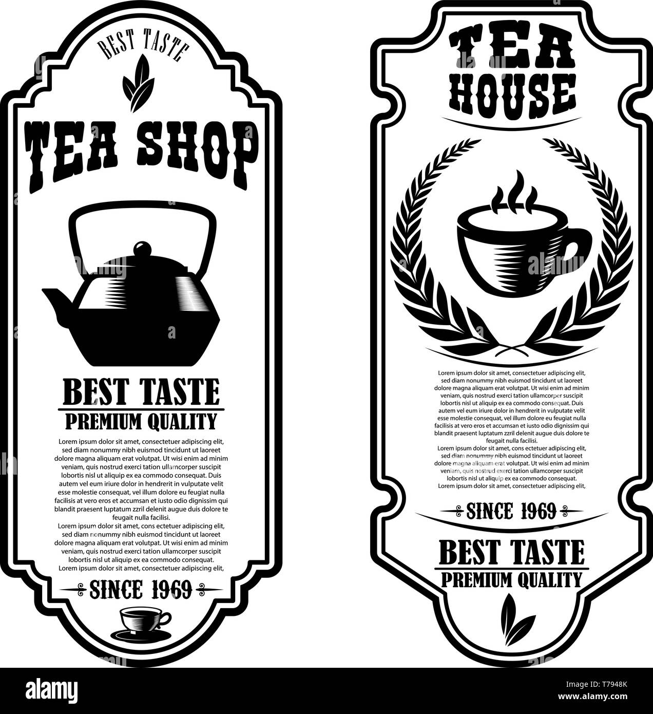 Set of tea house flyer templates. Design element for logo, label, sign