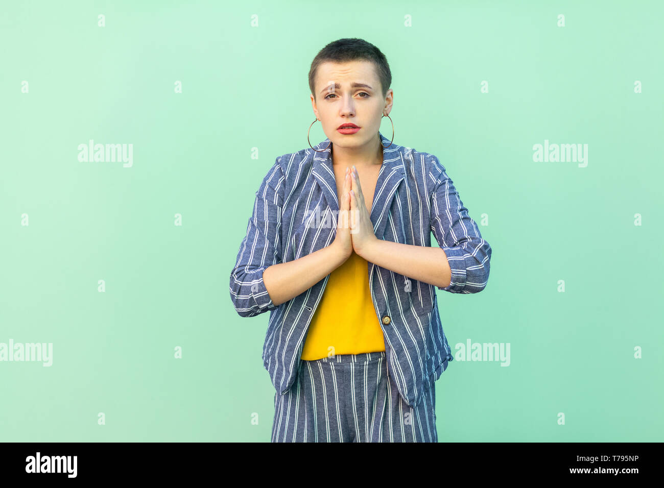 Portrait Of Worry Beautiful Short Hair Young Stylish Woman In