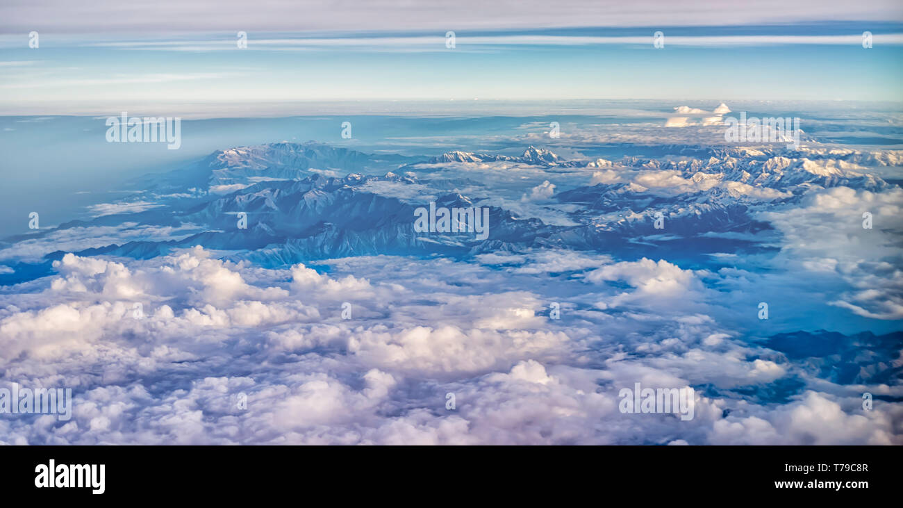 Aerial view of monsoon clouds over the lesser Himalayas mountain ranges