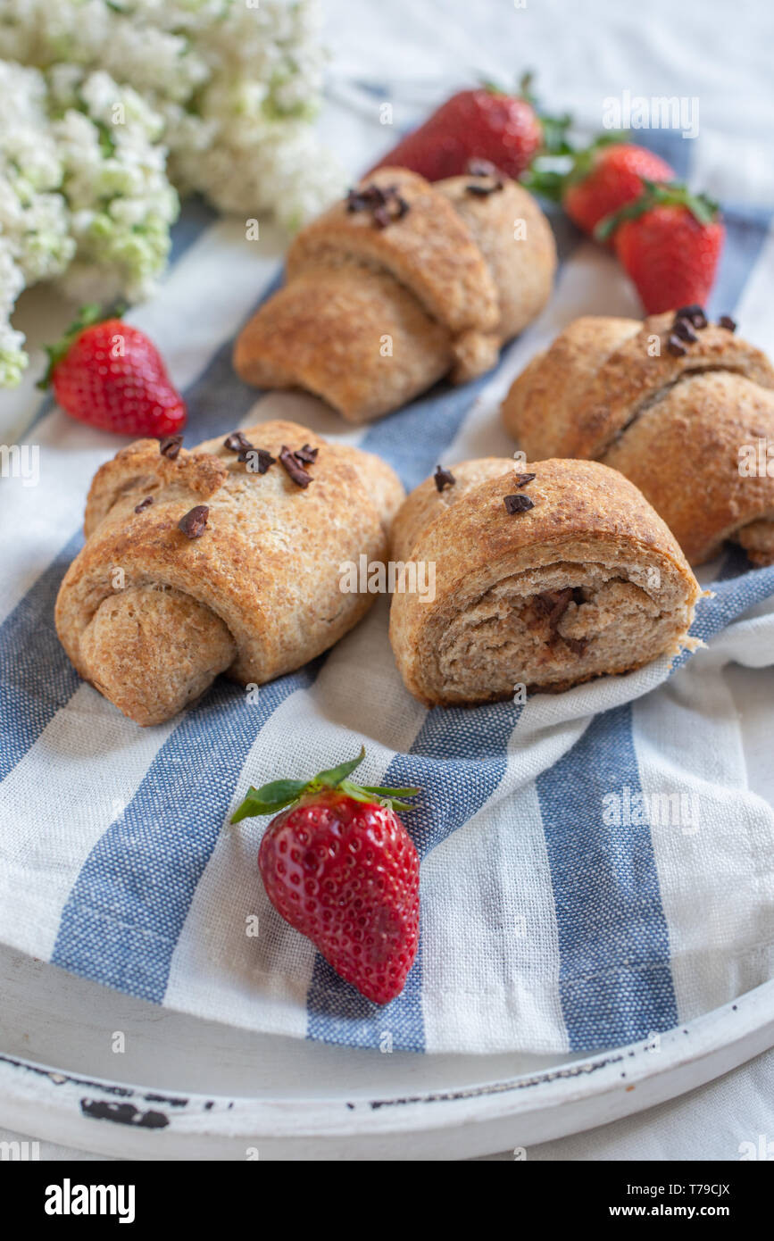 croissant-with-chocolate-cream-and-strawberry-stock-photo-alamy