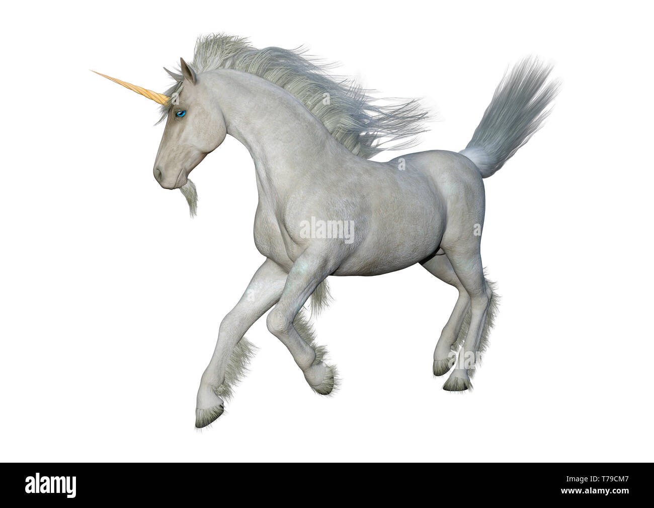 3D rendering of a fantasy white unicorn isolated on white background ...