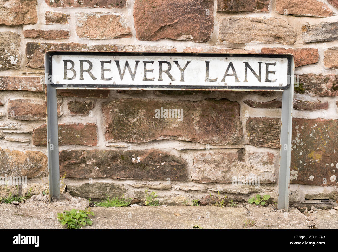 Unusual street sign, Brewery Lane, in Cockermouth, Cumbria, England, UK Stock Photo