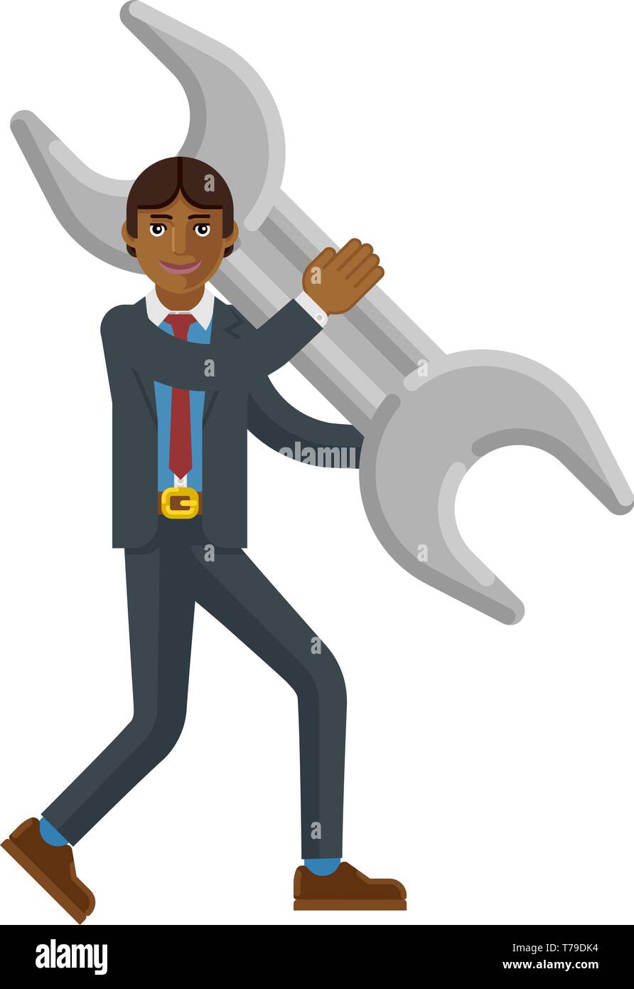 Asian Business Man Holding Spanner Wrench Concept Stock Vector