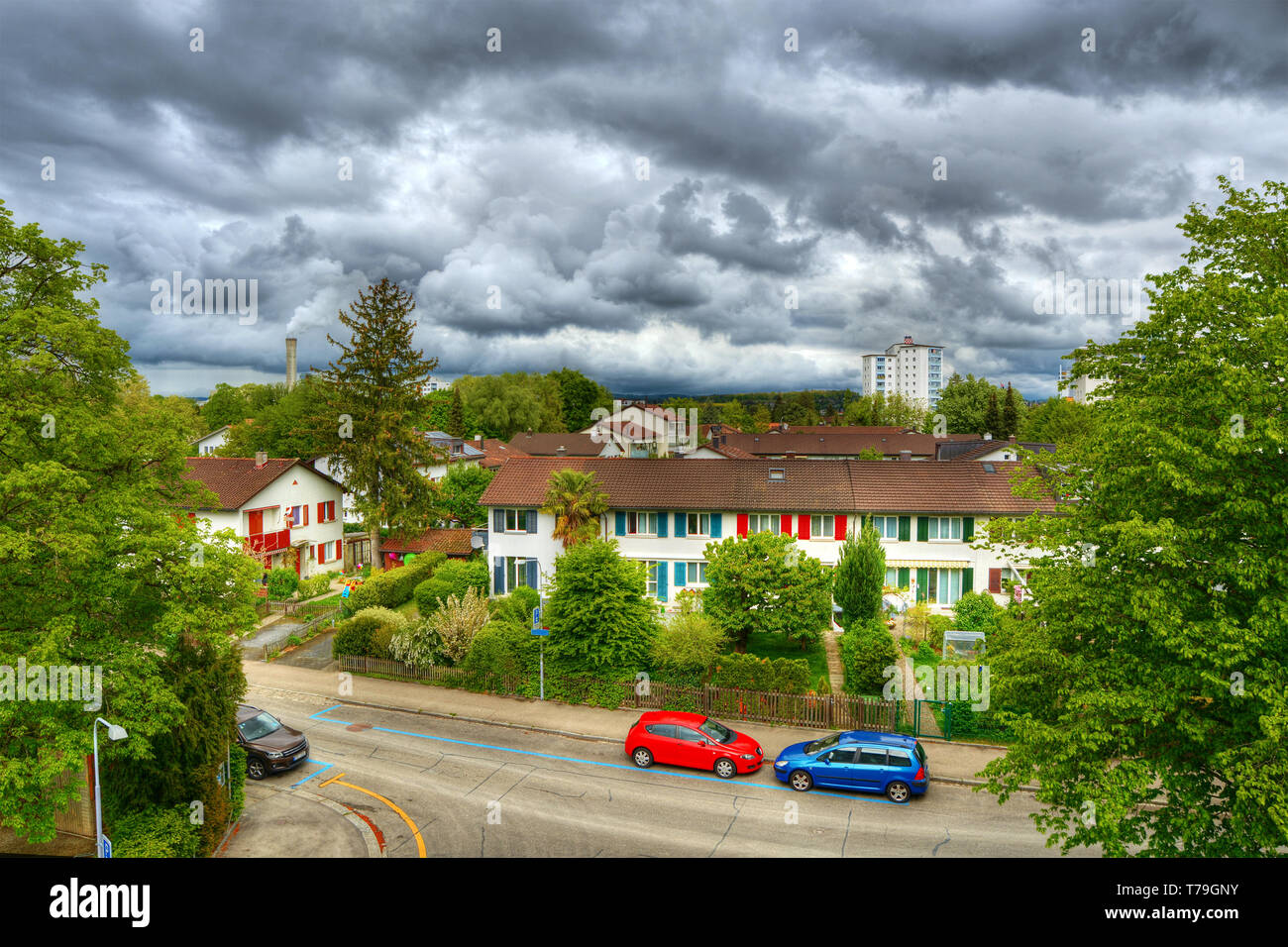 Residential Houses in Zurich (Switzerland), stormy weather Stock Photo