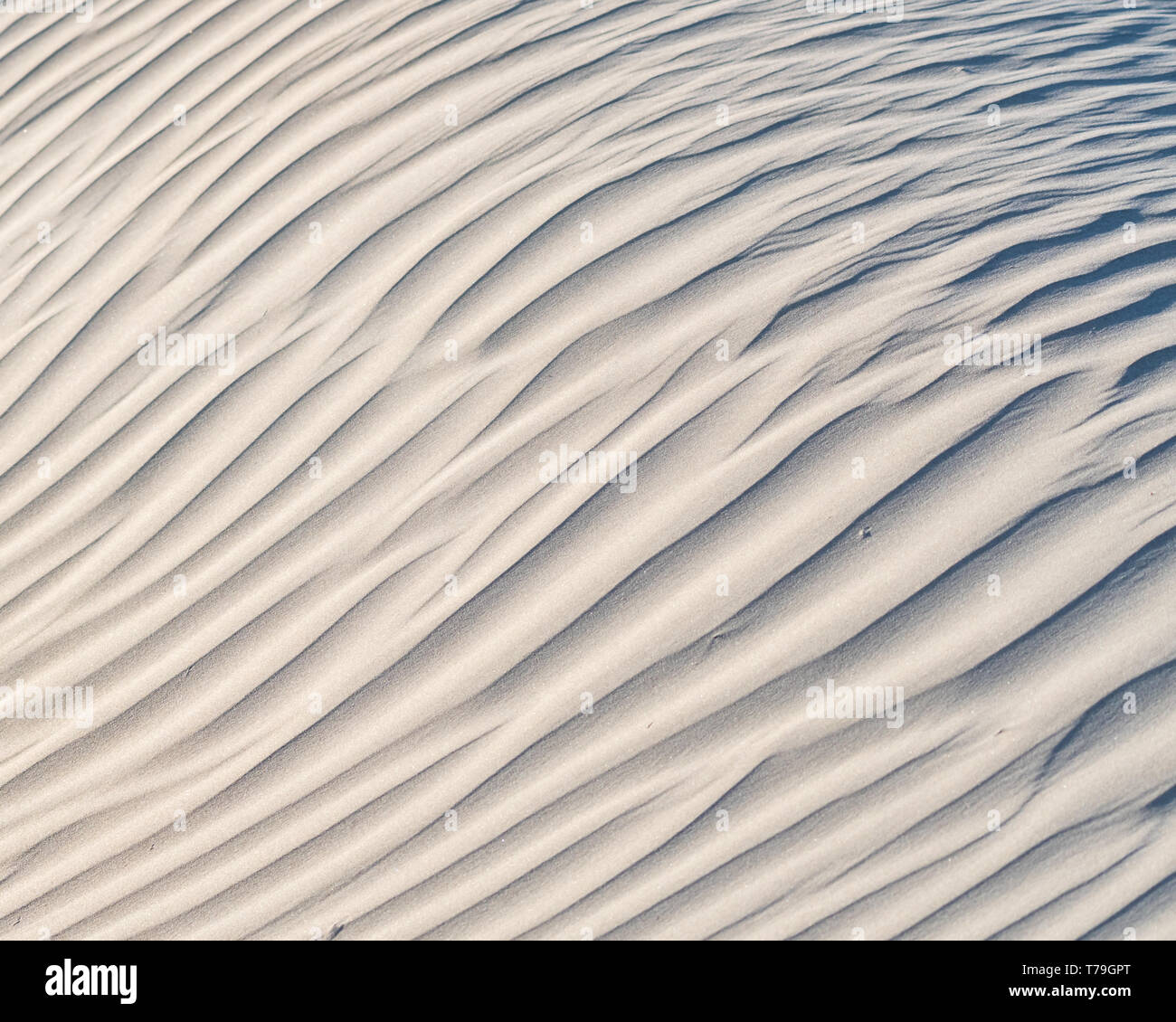 Wave like patterns in the white sand dunes of Isla Magdalena, Baja California Sur, Mexico. Stock Photo