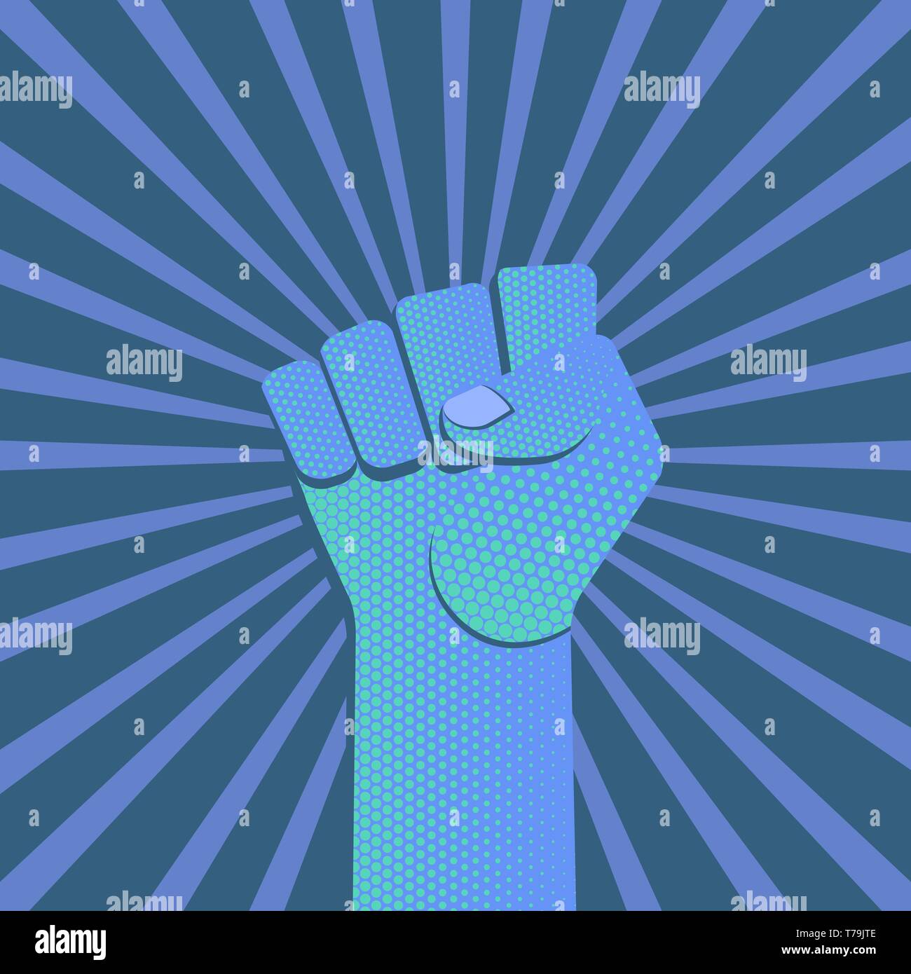 Vector blue duotone symbolic raised clenched power fist male hand