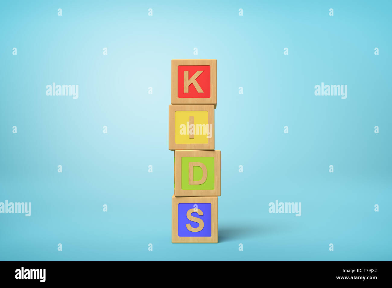 3d rendering of alphabet toy blocks on blue background. Stock Photo