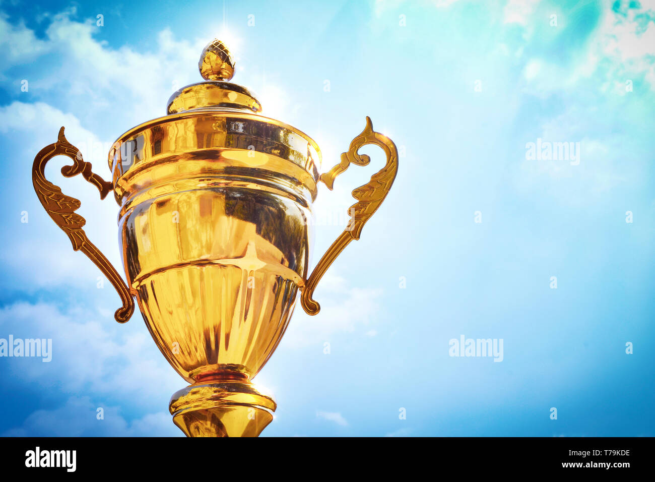 Winner trophy on sky background Stock Photo - Alamy