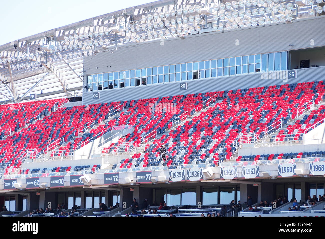 Close up of south stand seating and boxes, TD Place Stadium (formerly