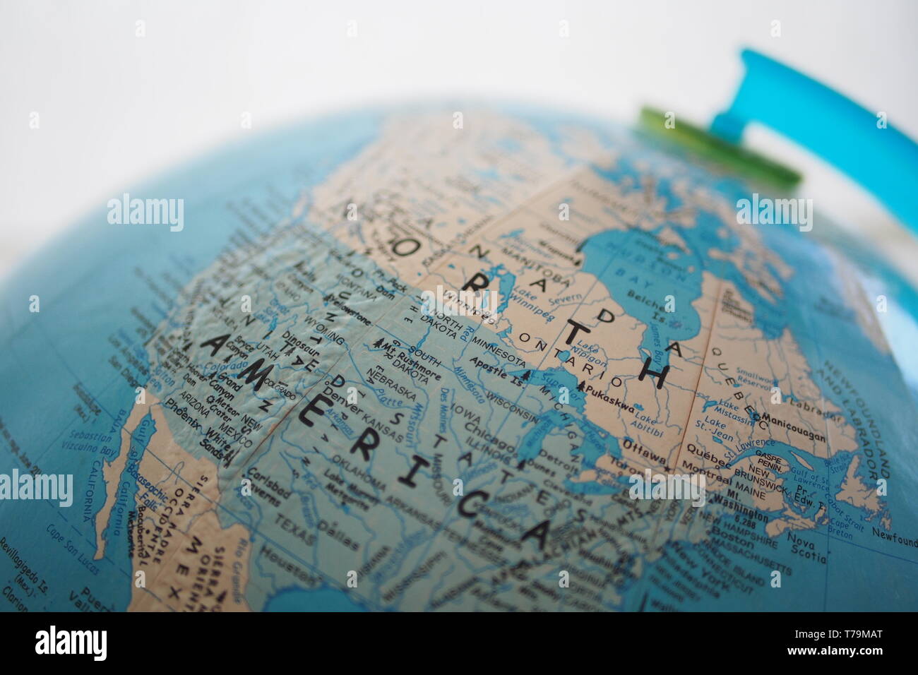 Globe showing close up of North America. Stock Photo