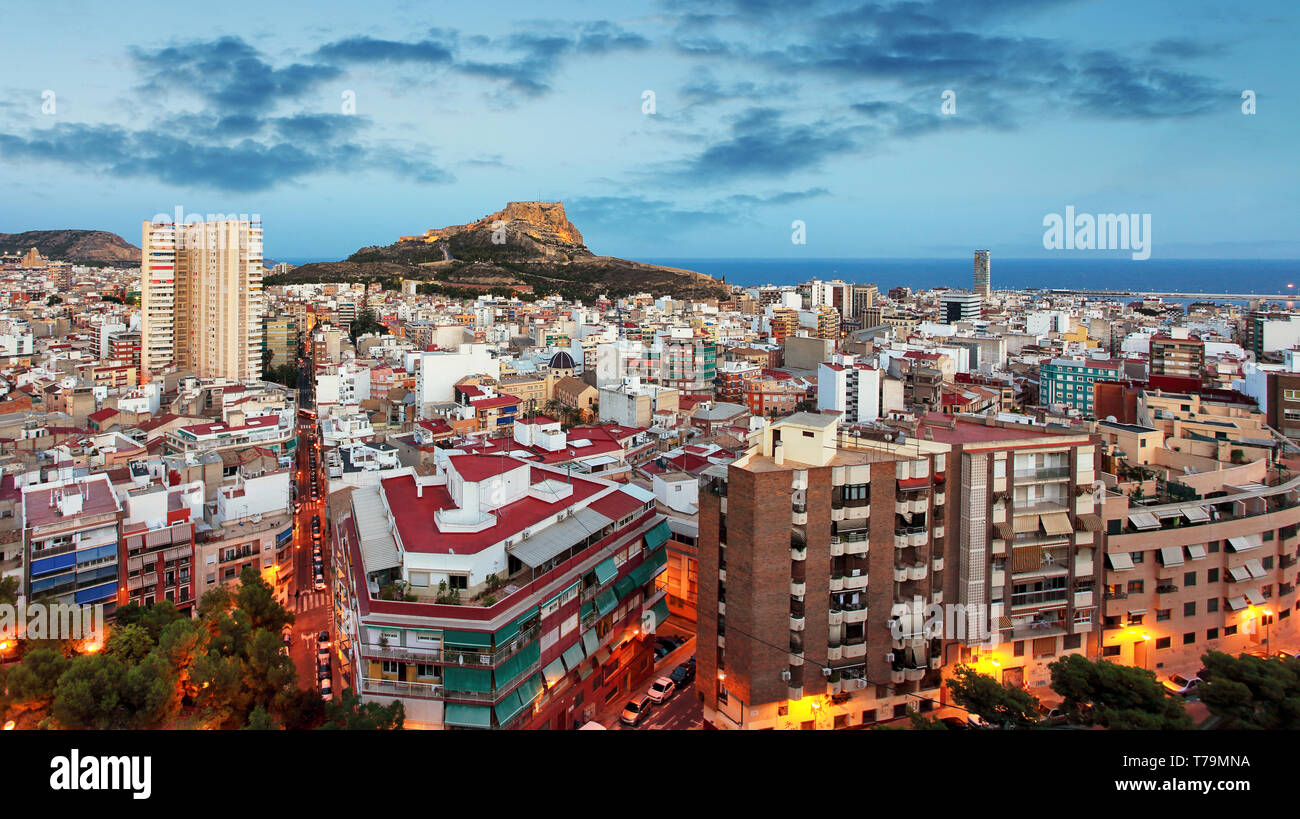 Alicante skyline at night, Spain city Stock Photo