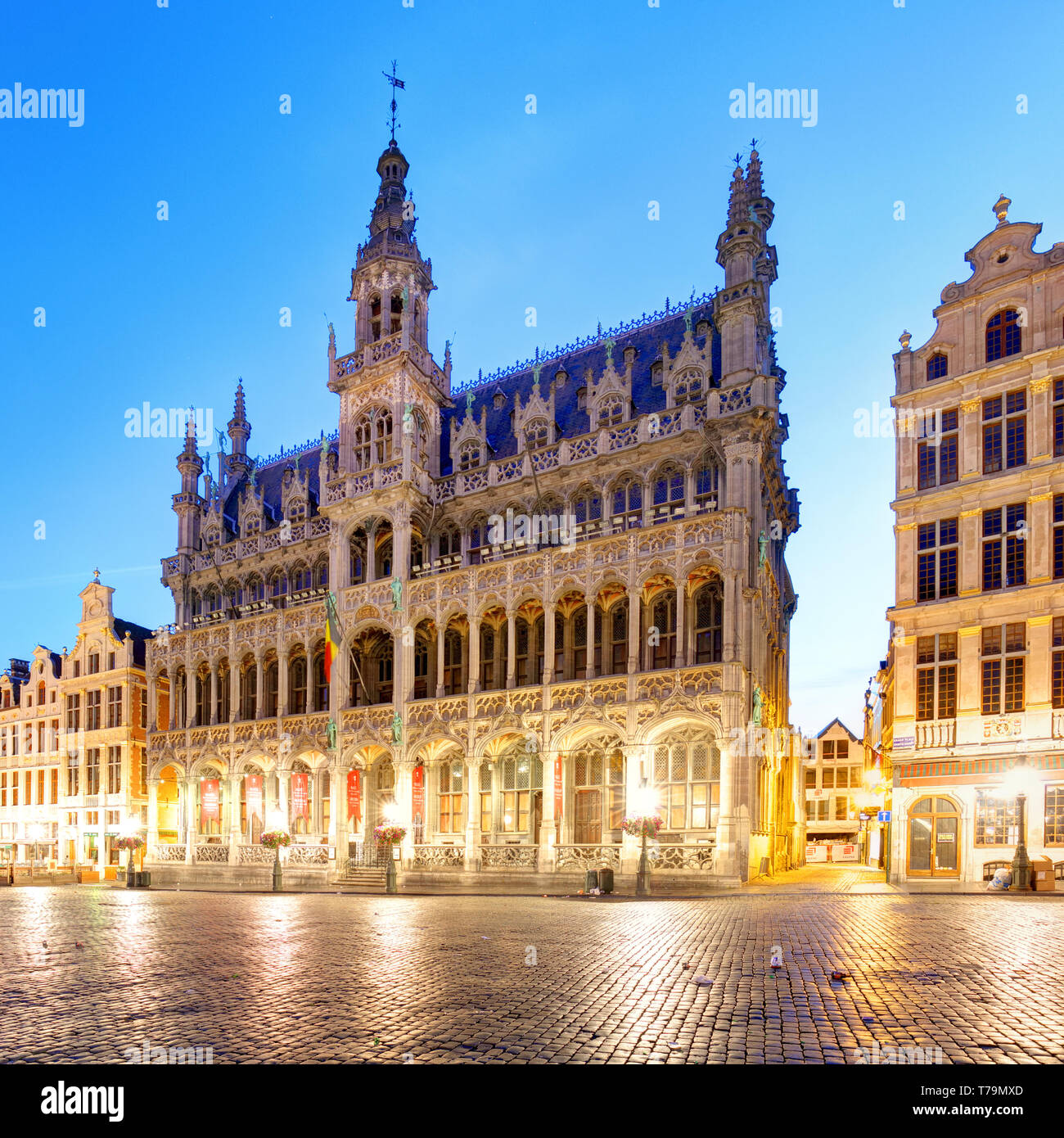 Brussels - Grand place at night, nobody, Belgium Stock Photo