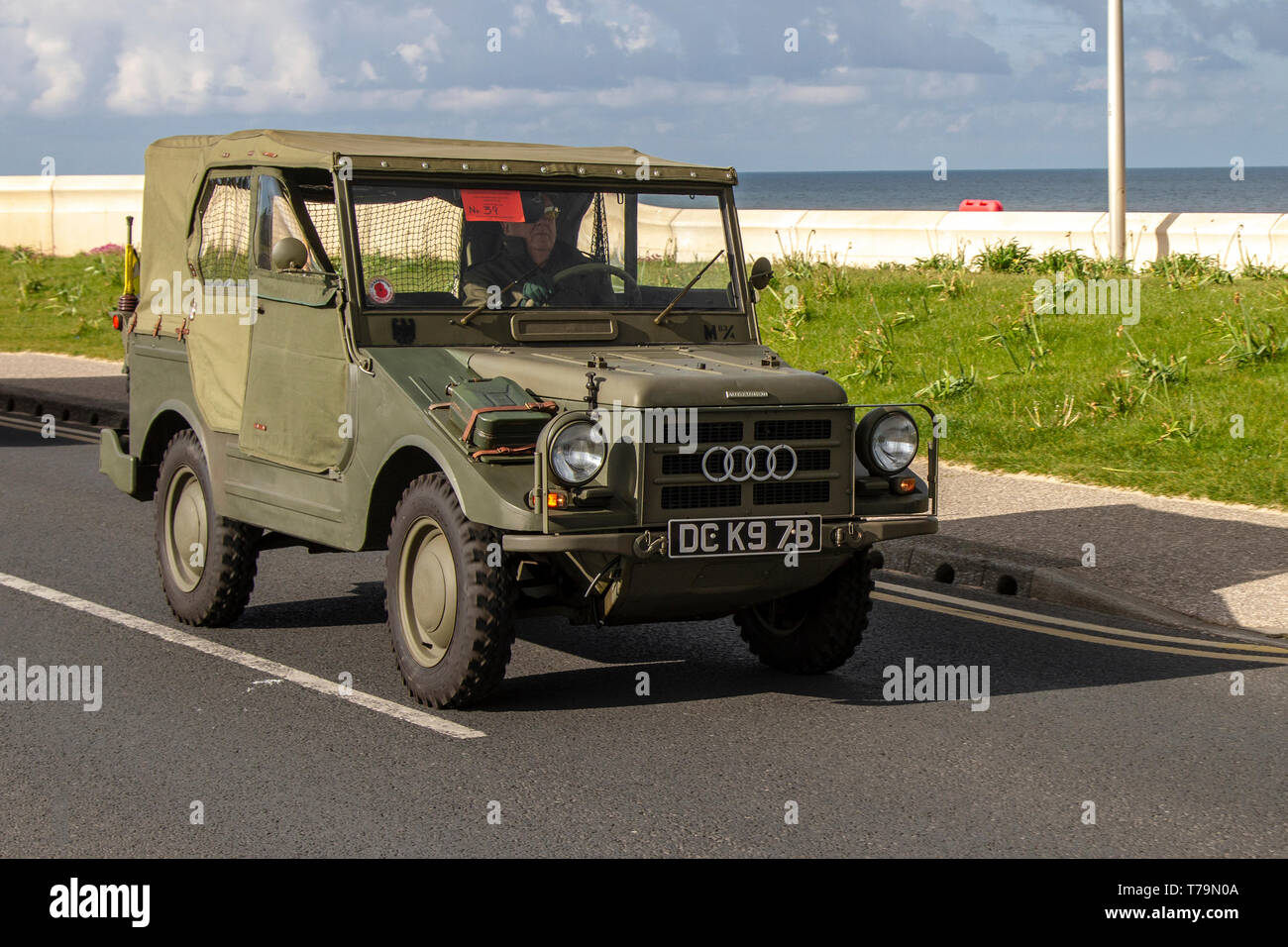 Munga 4 German Army canvas top AUDI Military Jeep, multi-purpose universal cross-country car with all-wheel drive vehicle; Classic cars, veteran, retro collectable, restored, cherished old timers, military heritage event, vintage, EU European automobile Vehicle show by Blackpool Vehicle Preservation Group (BVPG) in Cleveleys UK Stock Photo