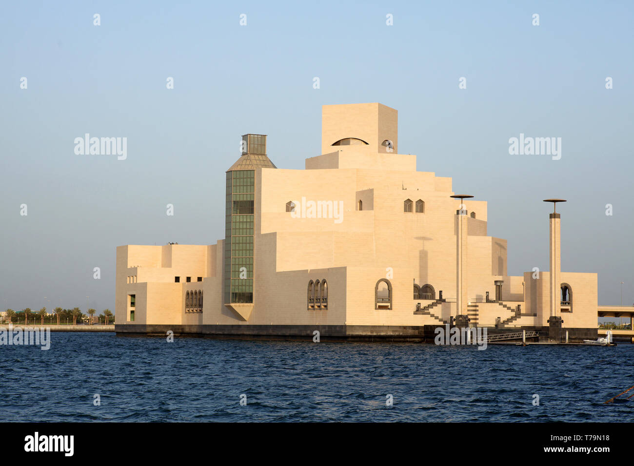 A view of the Museum of Islamic Art, MIA, in Doha, Qatar, seen across the sea.from the Bay. Stock Photo