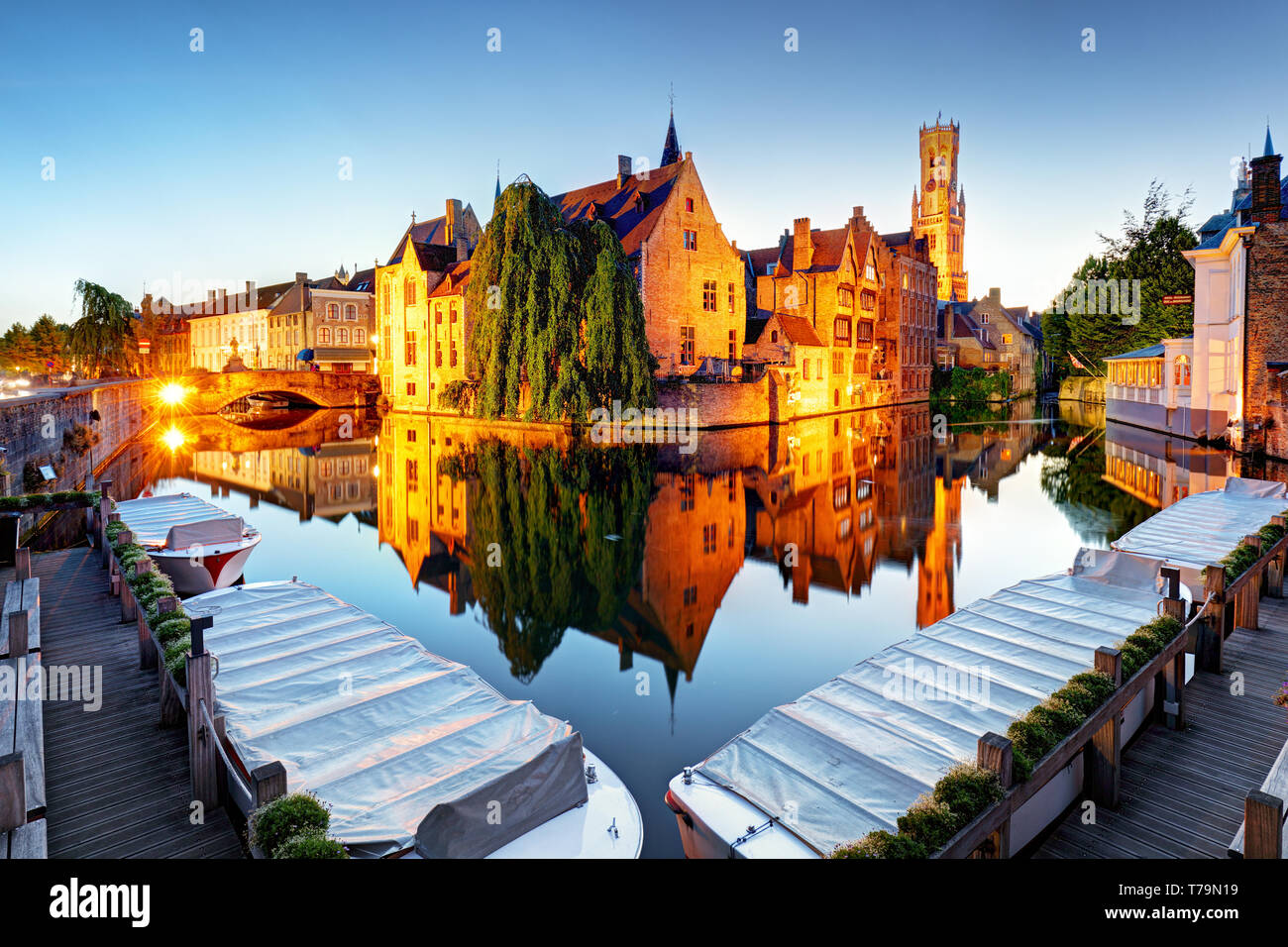 Bruges - Traditional city canals in the historical medieval. Belgium Stock Photo