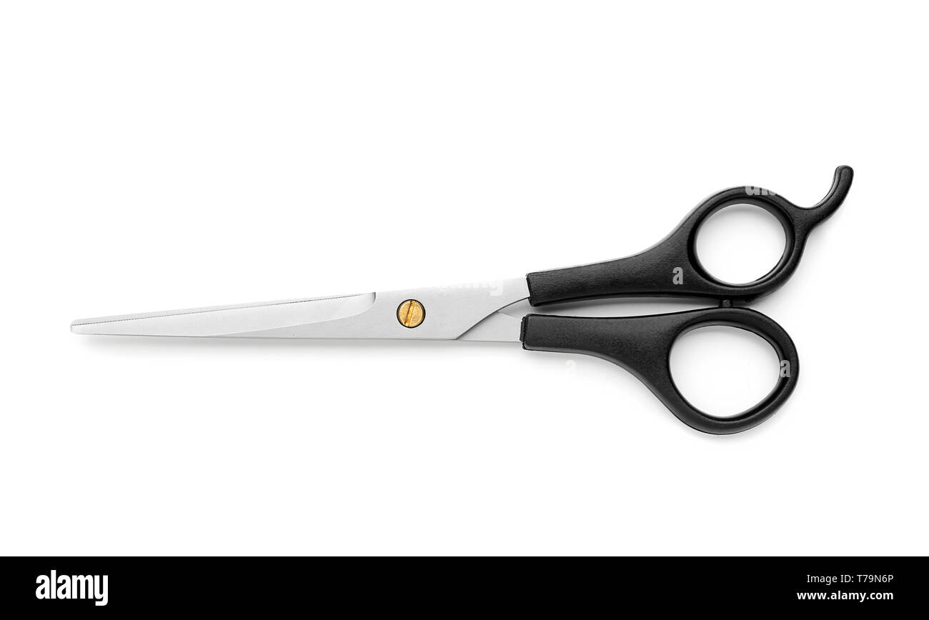 Professional Hairdresser S Scissors On White Background Stock