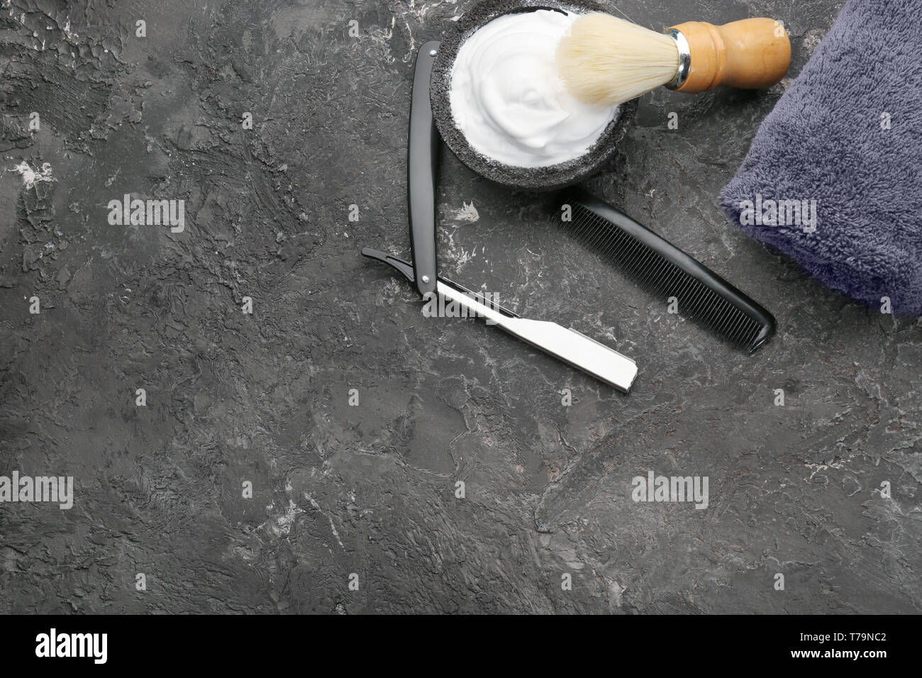 Set for shaving on textured background Stock Photo