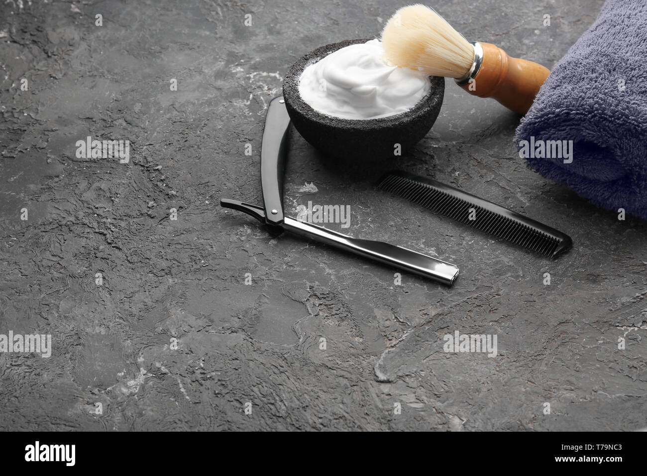 Set for shaving on textured background Stock Photo