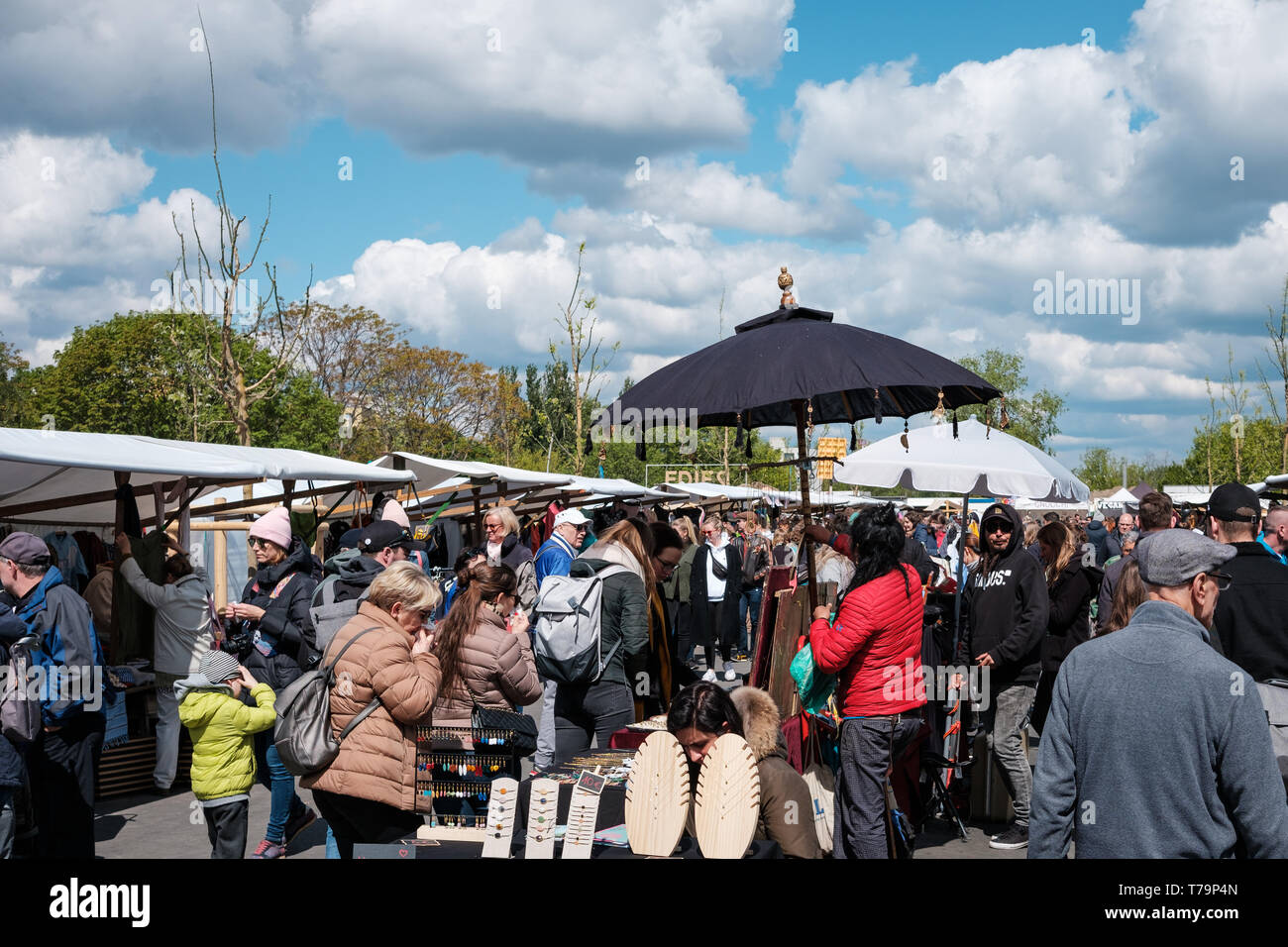 Berlin, Germany May, 2019 People on flea market at Mauerpark on sunday in Berlin Stock Photo