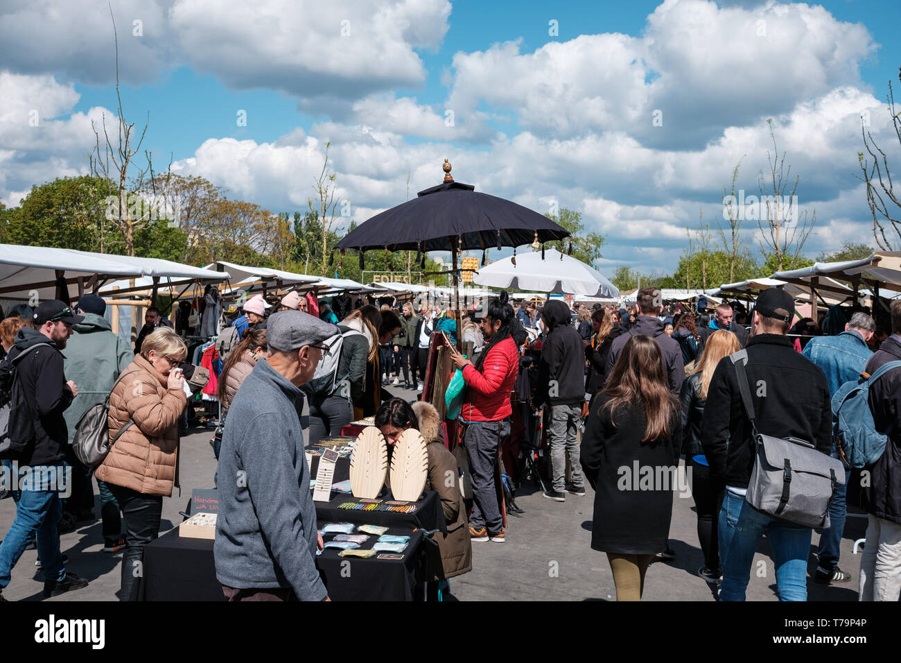 Berlin, Germany May, 2019 People on flea market at Mauerpark on sunday in Berlin Stock Photo