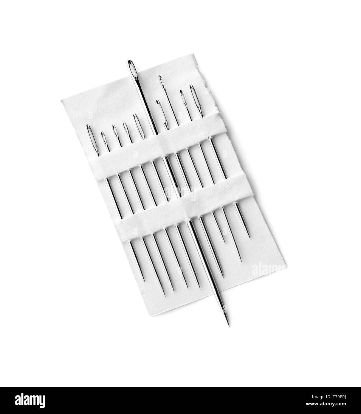 Set of sewing needles on white background Stock Photo Alamy