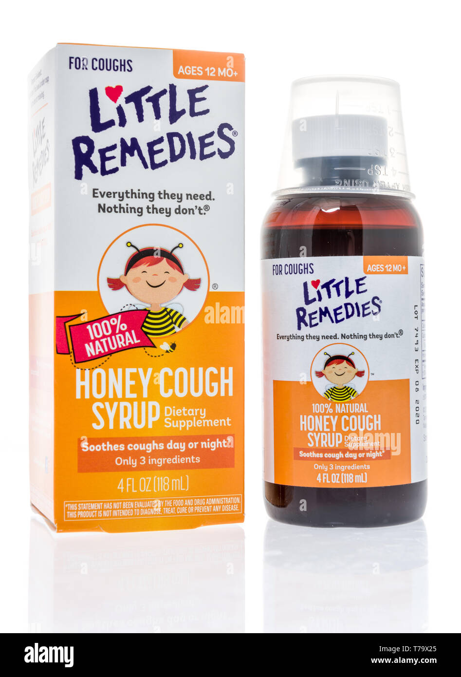 Winneconne, WI - 3 May 2019:  A package of Childrens Little Remedies cough medicine on an isolated background. Stock Photo