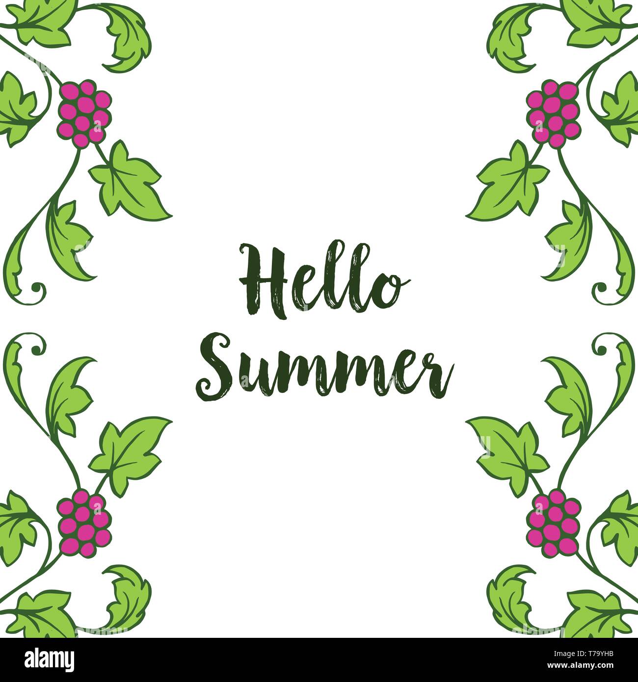 Vector illustration decorative hello summer with artwork purple flower ...