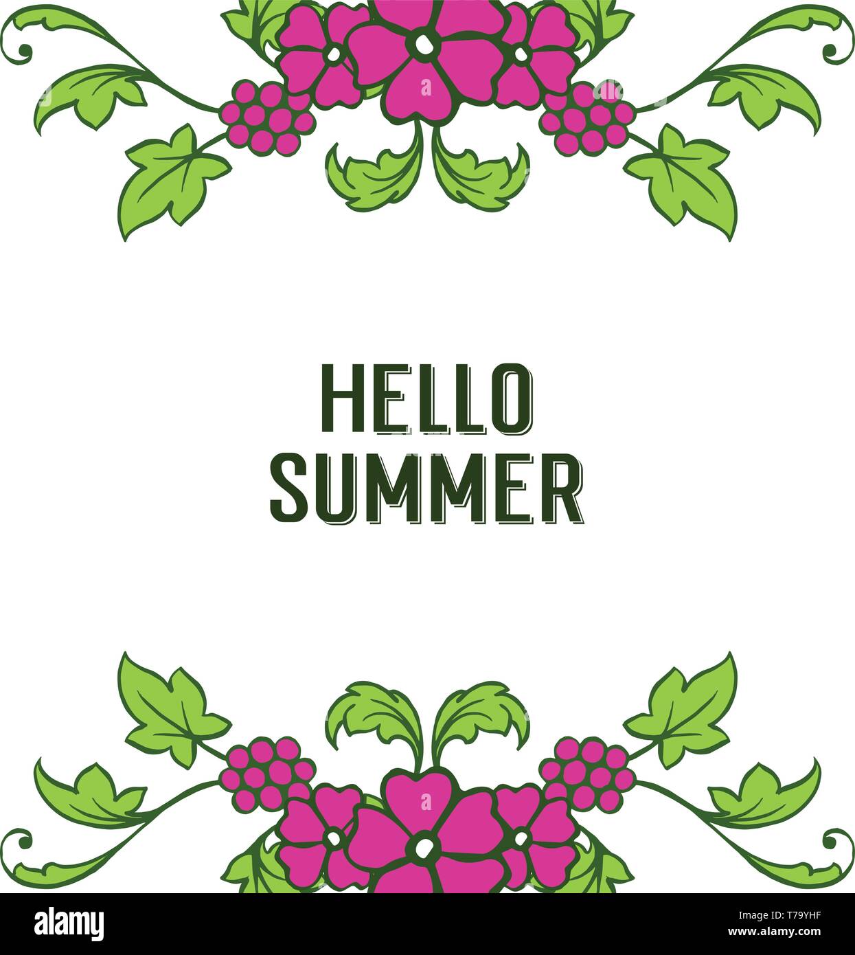 Vector illustration decorative hello summer with artwork purple flower ...