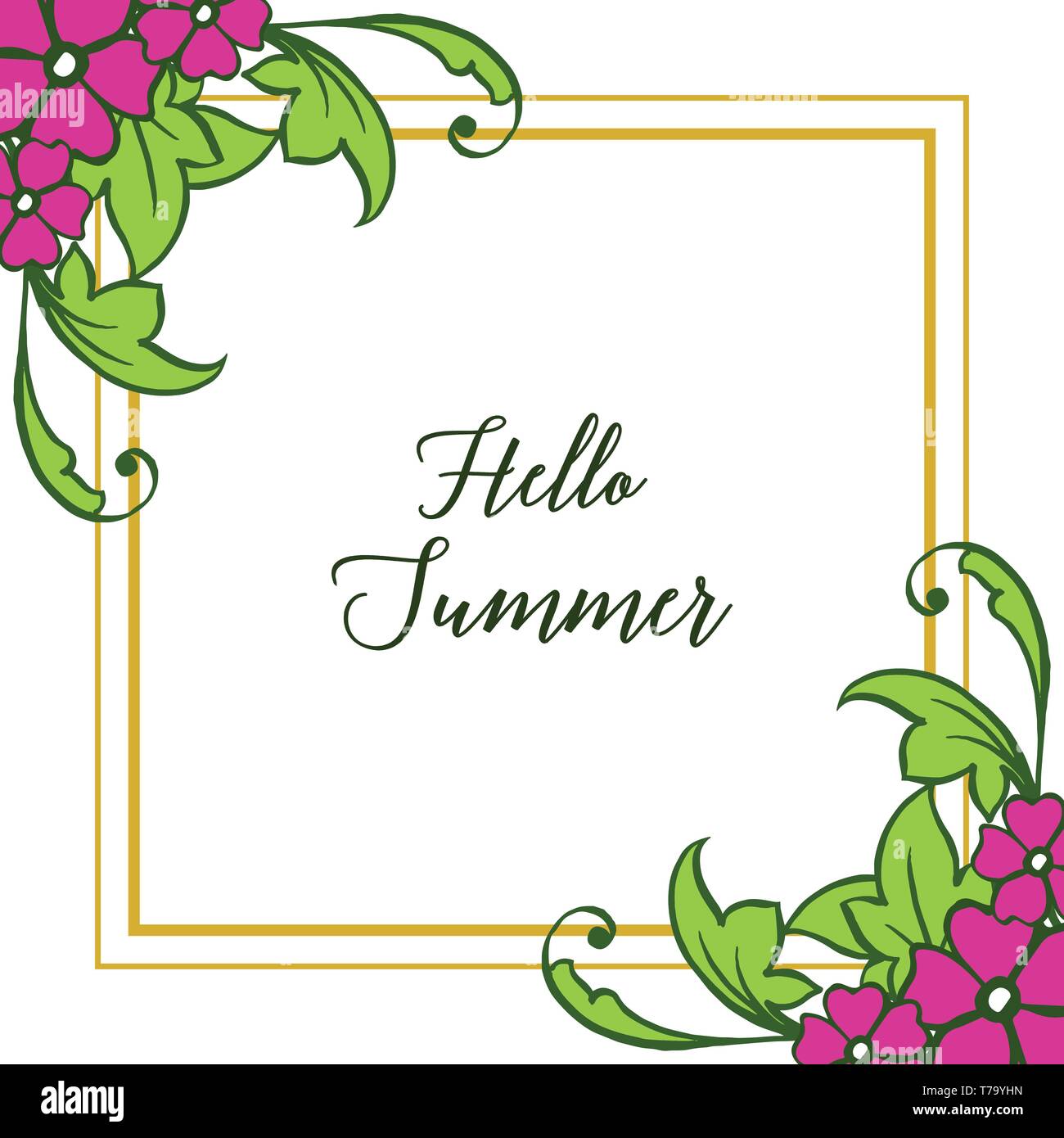 Vector illustration decorative hello summer with artwork purple flower ...