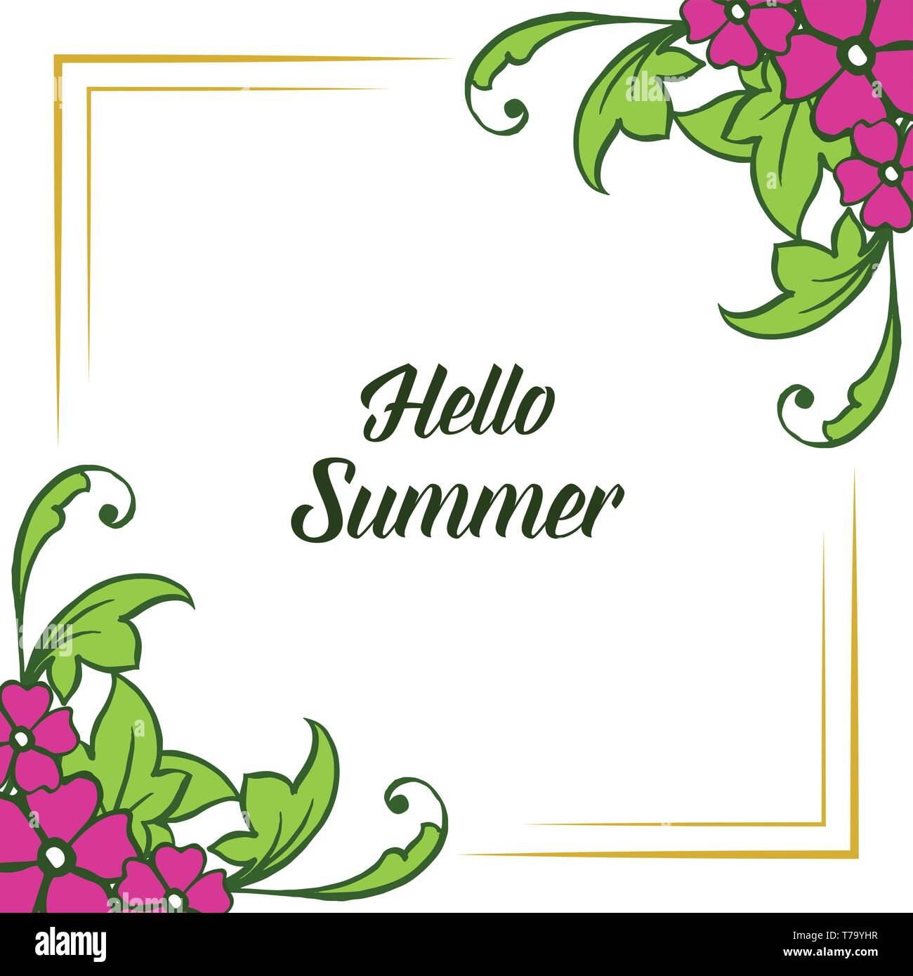 Vector illustration decorative hello summer with artwork purple flower ...