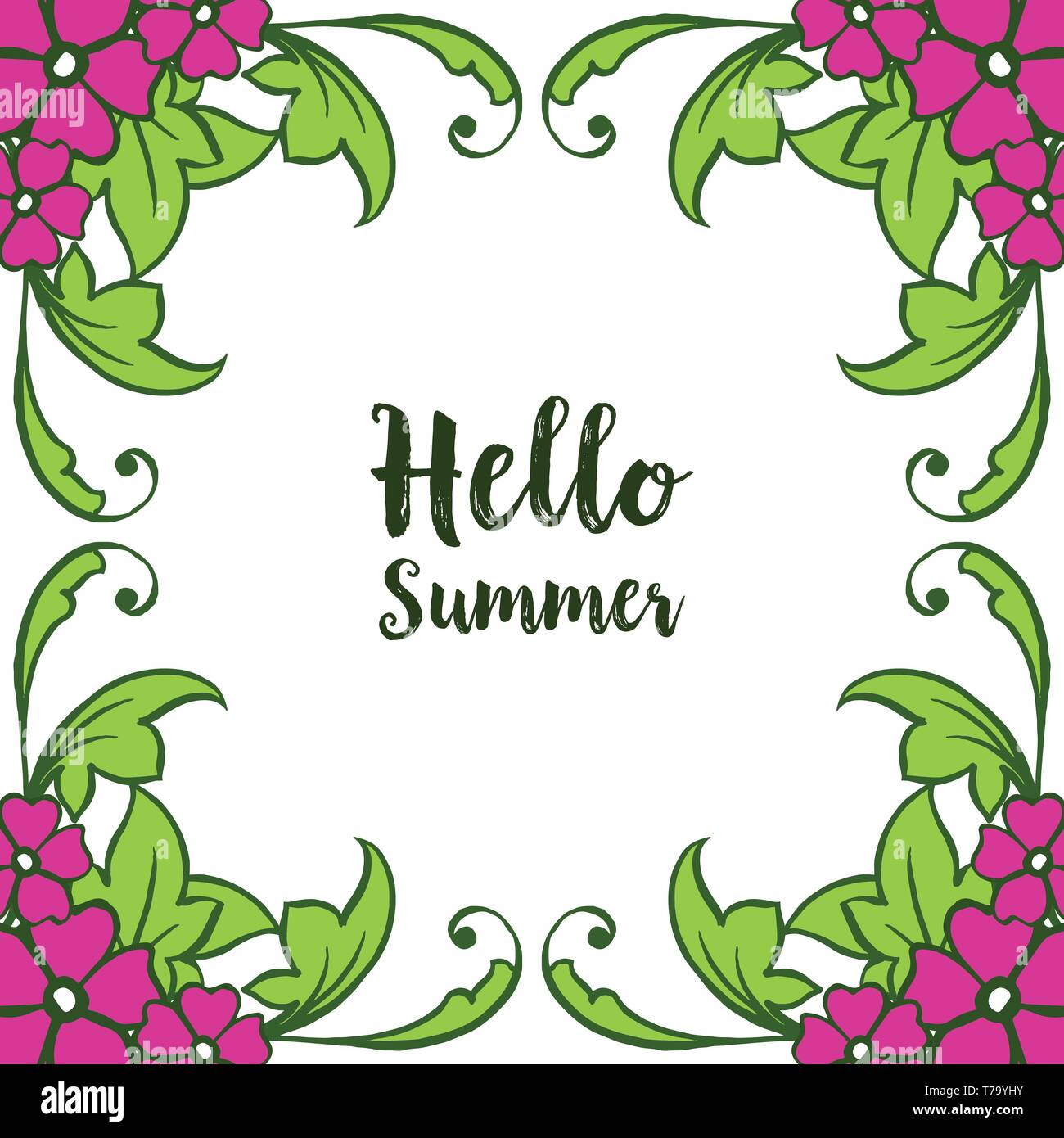 Vector illustration design hello summer with various shape leaf wreath ...