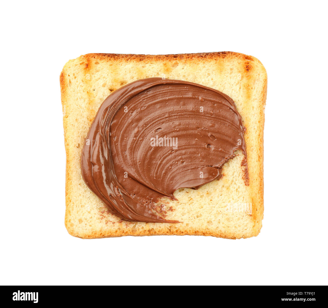 Toasted bread with chocolate paste on white background Stock Photo - Alamy