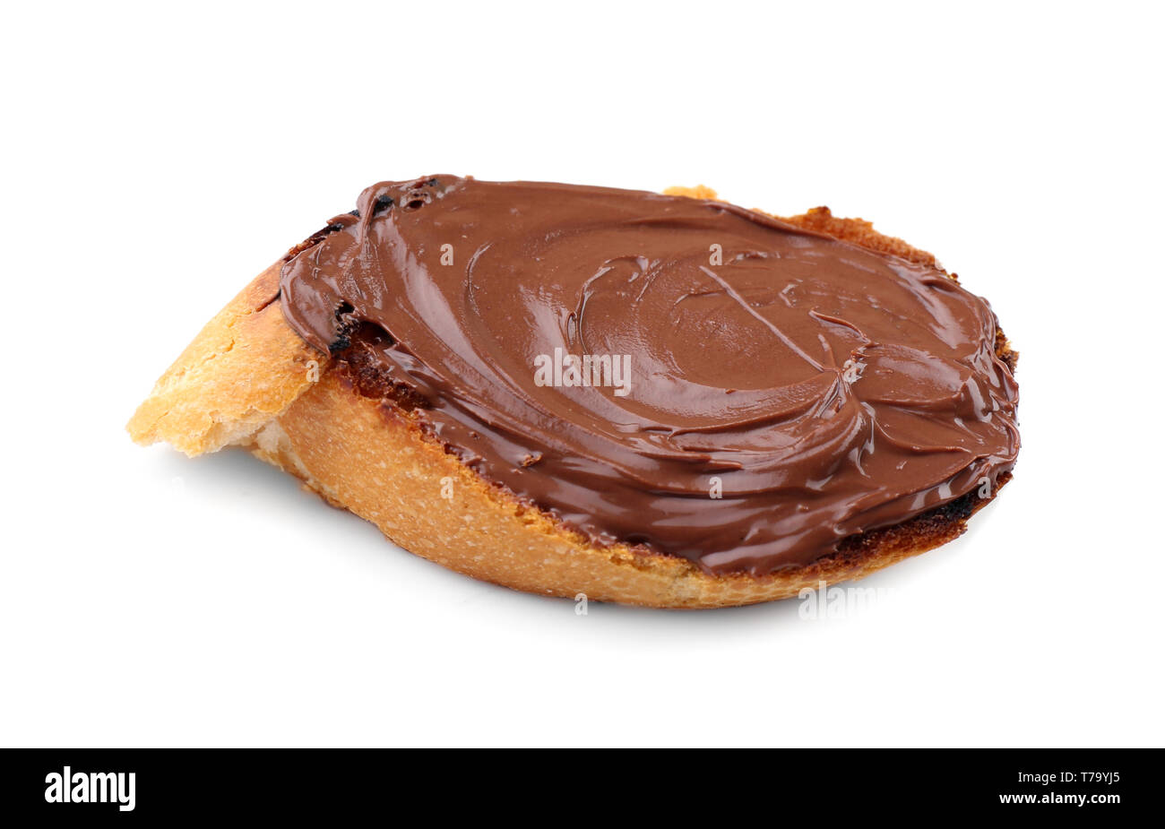 Toasted bread with chocolate paste on white background Stock Photo - Alamy