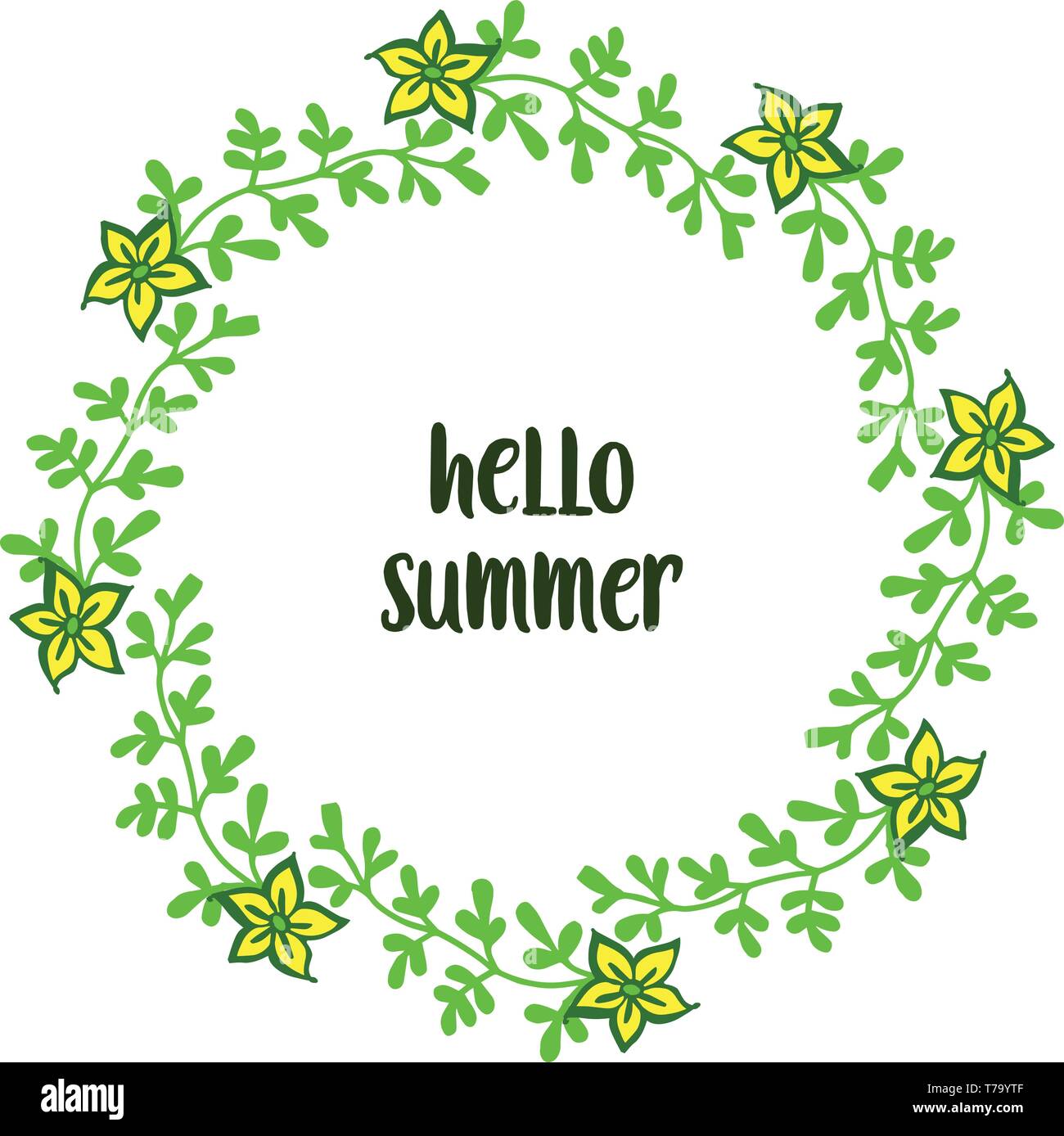 Vector illustration circular leaf wreath frames with card hello summer ...
