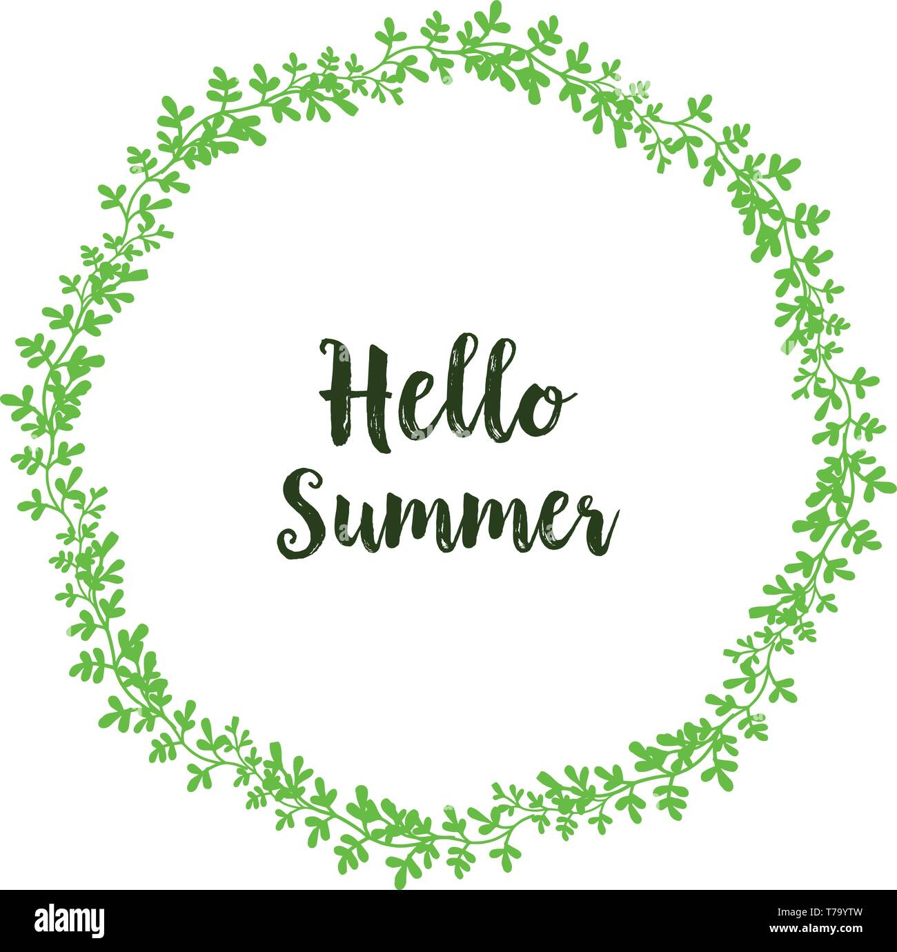 Vector illustration circular leaf wreath frames with card hello summer ...