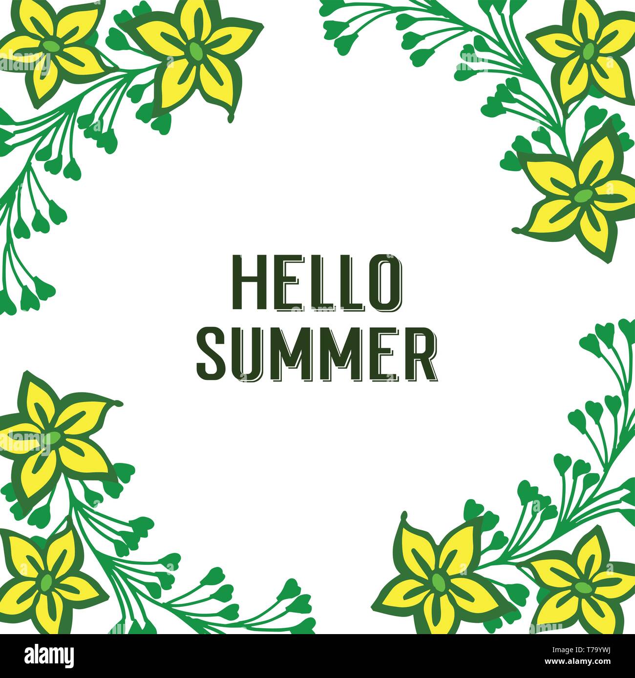 Vector illustration art yellow bouqet frame with template hello summer ...