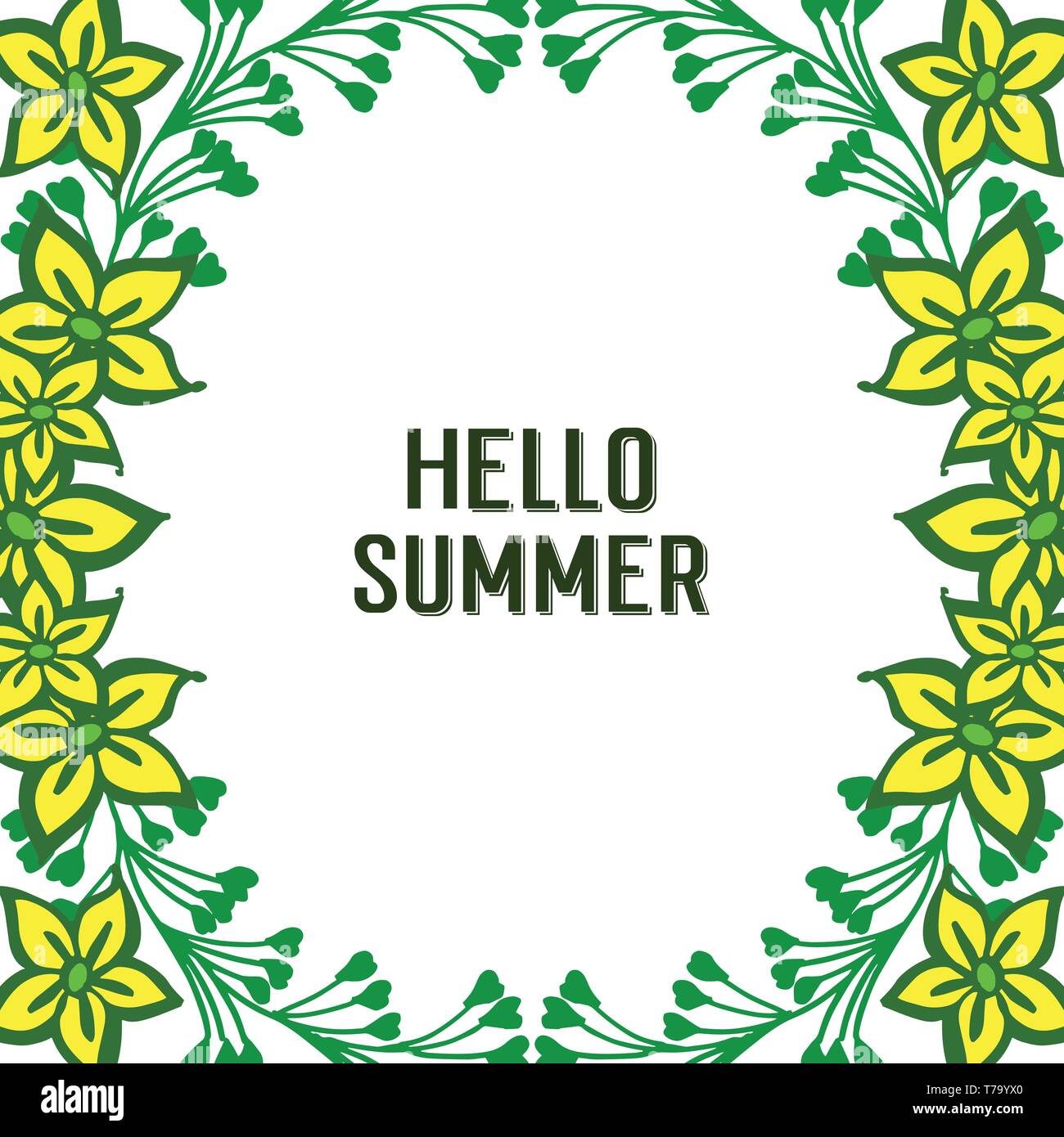 Vector illustration beauty yellow wreath frame with design hello summer ...