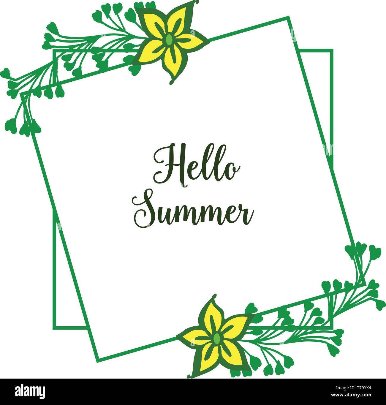 Vector illustration beauty yellow wreath frame with design hello summer ...
