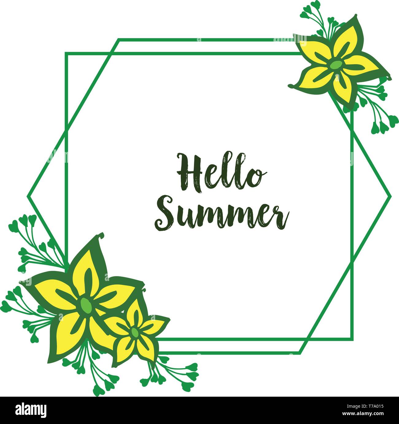 Vector illustration beauty yellow wreath frame with design hello summer ...