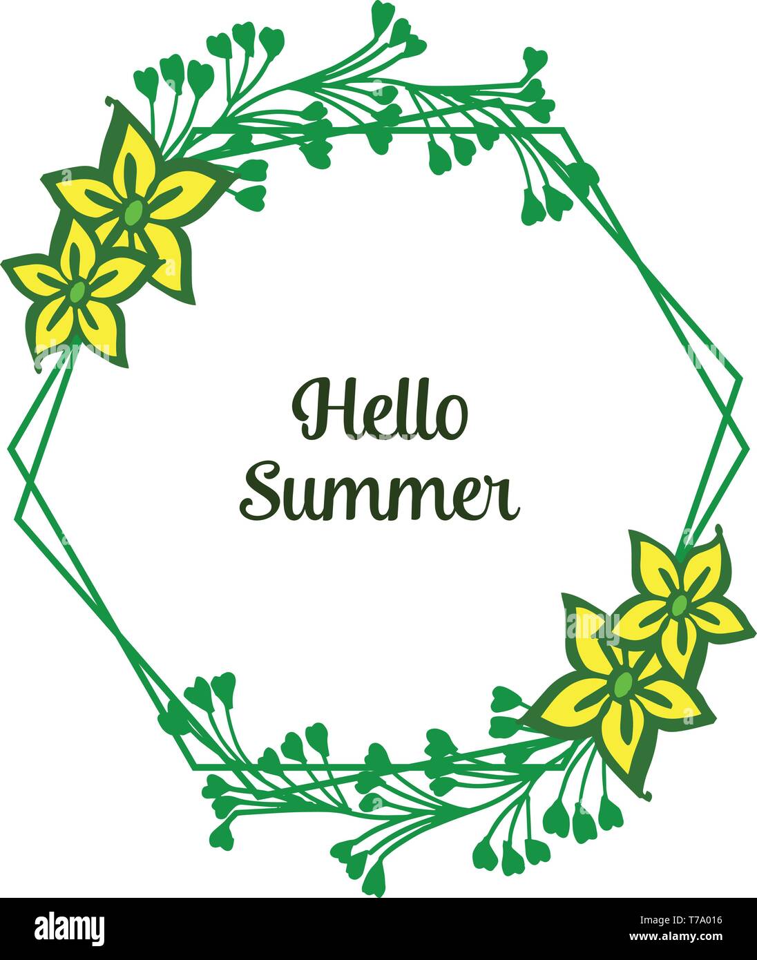 Vector illustration beauty yellow wreath frame with design hello summer ...