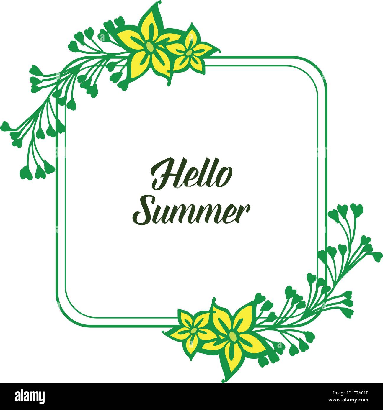 Vector illustration pattern art yellow flower frame with text hello ...
