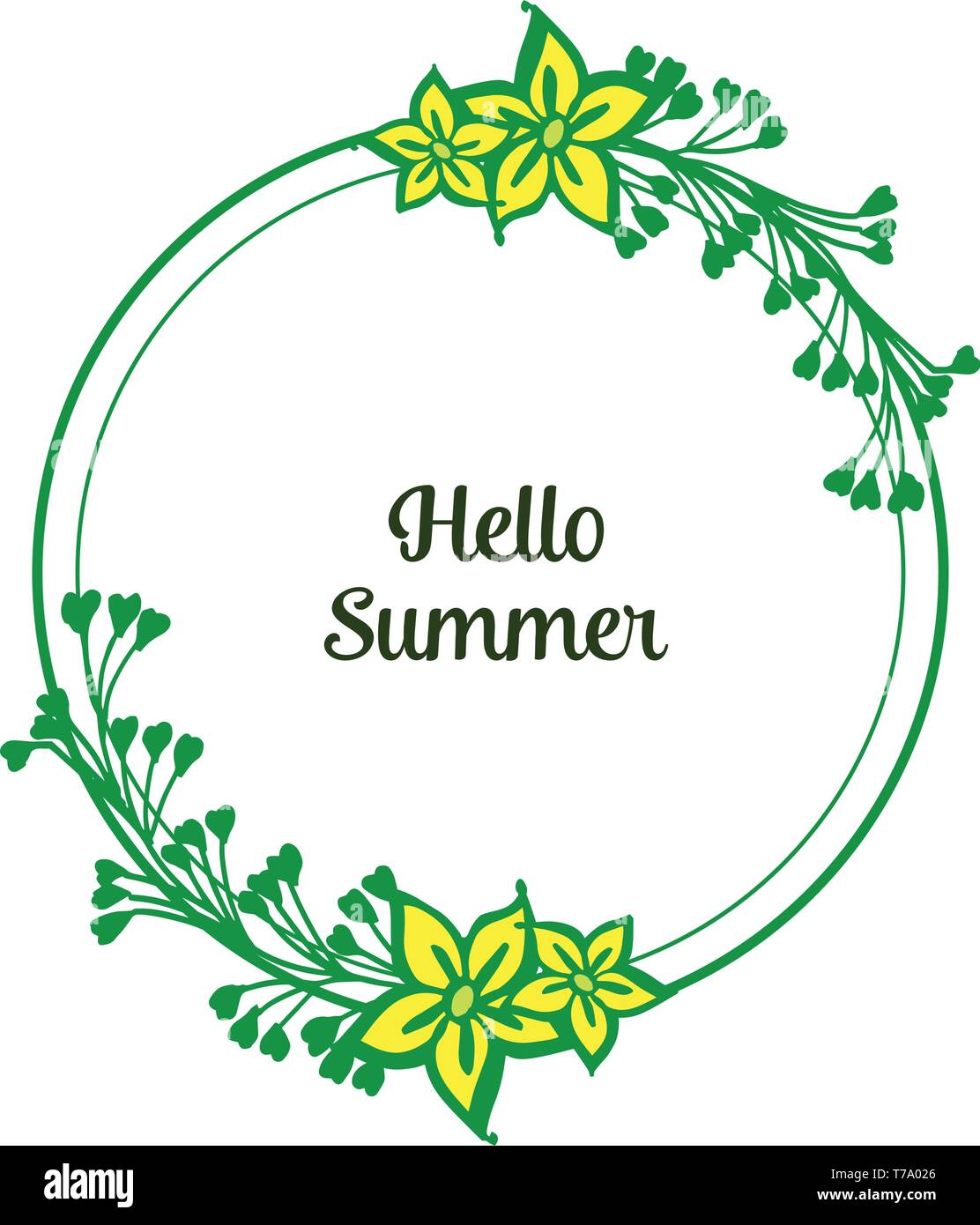 Vector illustration pattern art yellow flower frame with text hello ...