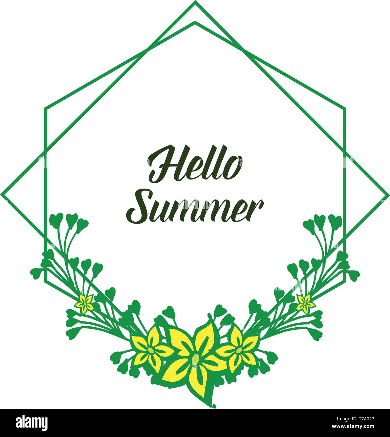 Vector illustration pattern art yellow flower frame with text hello ...