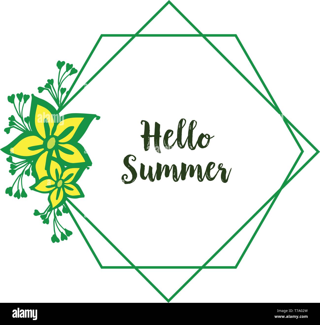 Vector illustration pattern art yellow flower frame with text hello ...