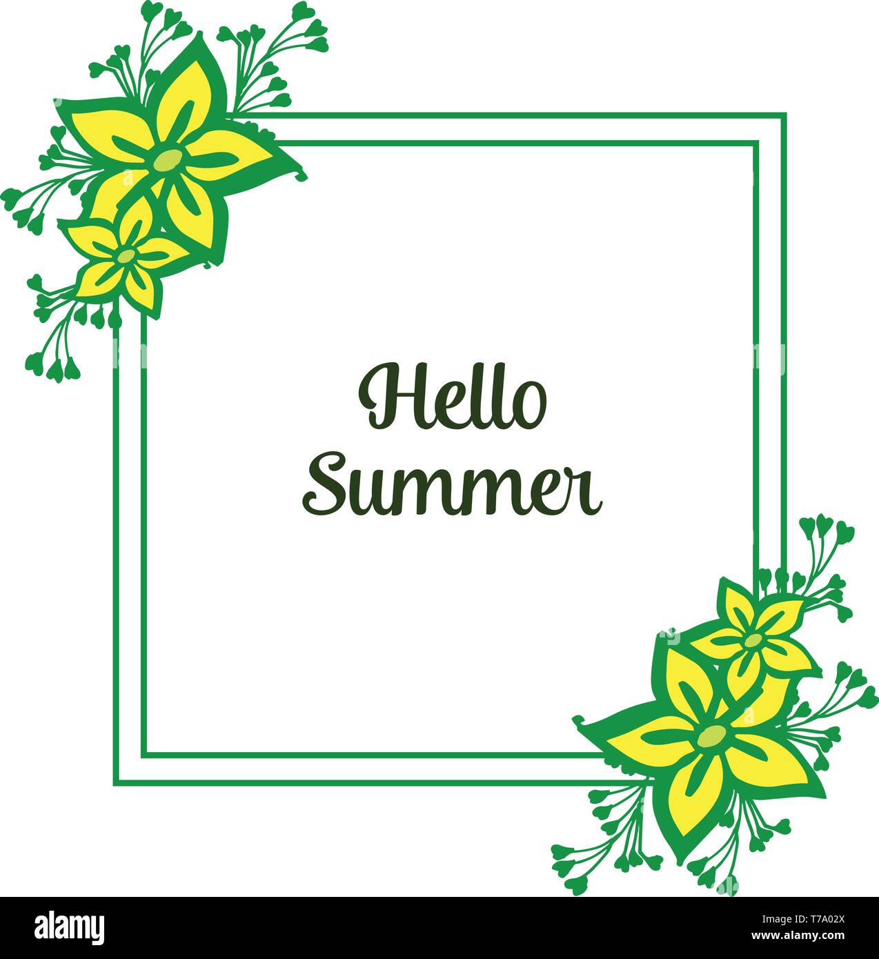 Vector illustration texture yellow flower frame with decorative hello ...