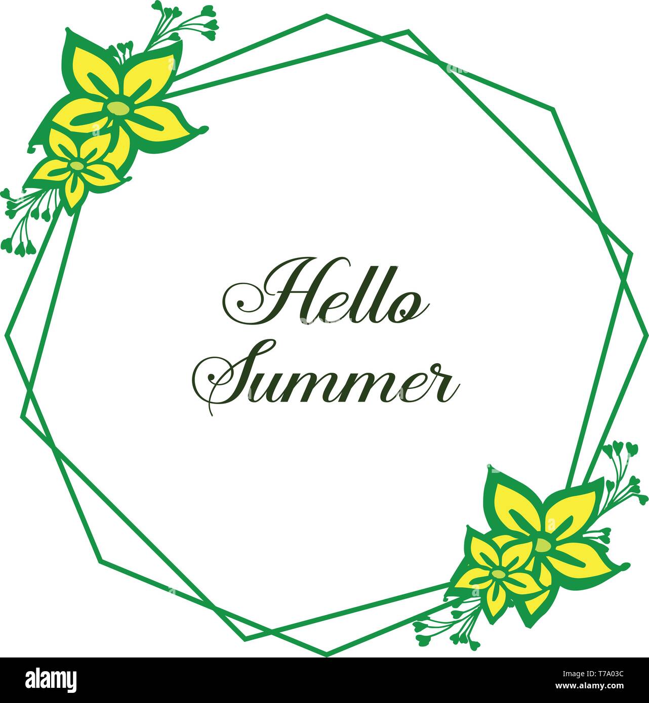 Vector illustration texture yellow flower frame with decorative hello ...