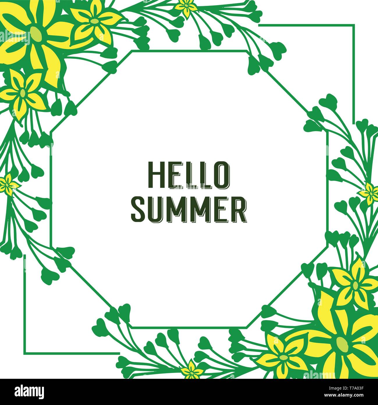 Vector illustration texture yellow flower frame with decorative hello ...